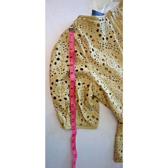 Lauren Ralph Lauren Women's Sz 10 Beige Lamb Leather Peplum Cutout Blouse $395 - Picture 11 of 13